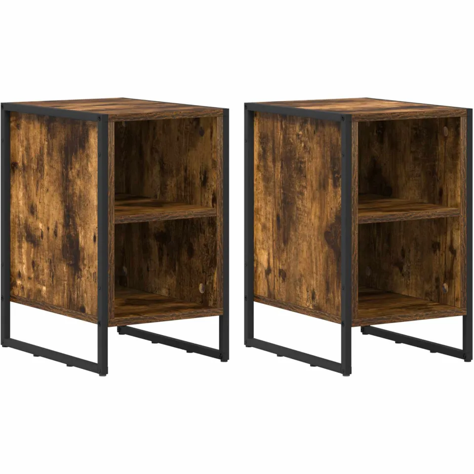 vidaXL Nachtkastje 2 st Gerookt eiken 39.5 x 30 x 50 cm Bewerkt hout, foto 3