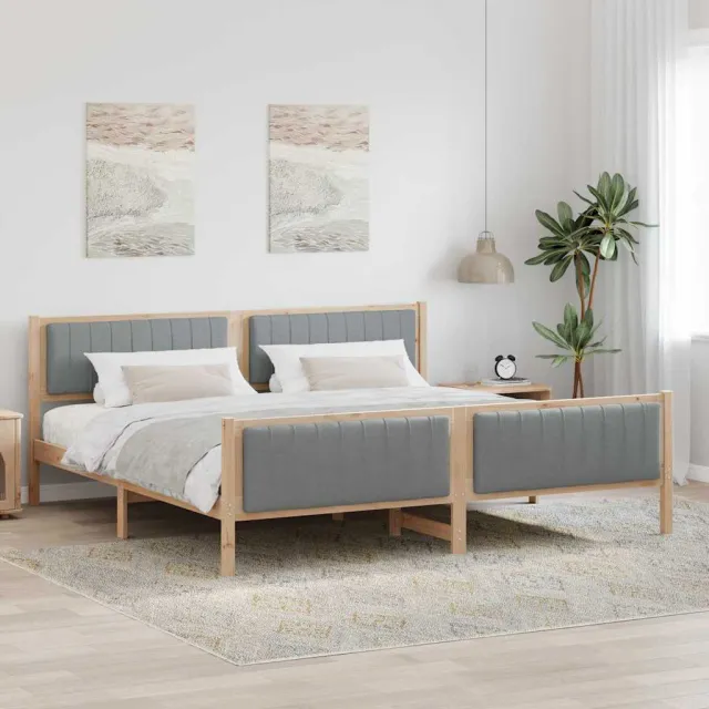 vidaXL Bedframe Bruin en lichtgrijs 200 x 200 cm Massief grenenhout