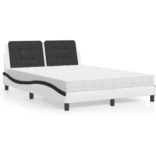 vidaXL Bed met matras Zadar kunstleer wit en zwart 140x200 cm