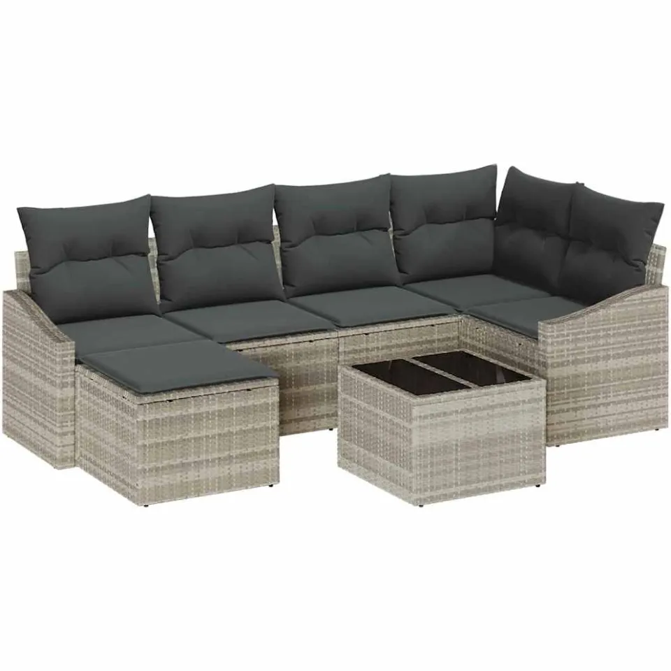 vidaXL Tuin Eetset 7 st Lichtgrijs Poly Rattan en Poedergecoat Staal, foto 4