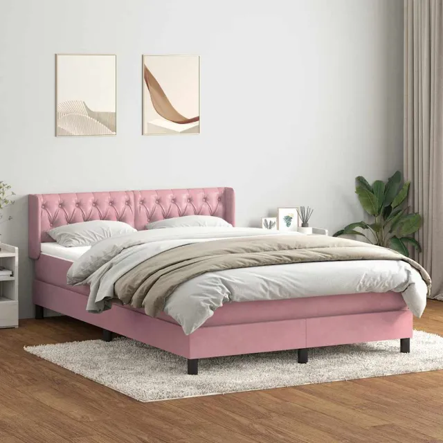vidaXL Boxspring met matras fluweel roze 160x210 cm