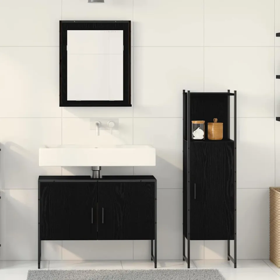 vidaXL Badkamermeubelset 3 st Zwart 33 x 33 x 113.5 cm Bewerkt hout, foto 3