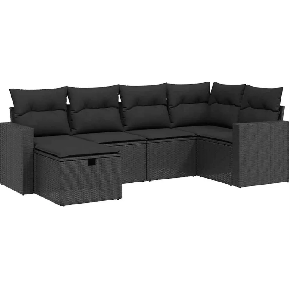 vidaXL 6-delige Loungeset met kussens poly rattan zwart, foto 3