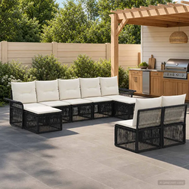 vidaXL Tuinbankenset 9 st 9-zits Zwart poly rattan, foto 2