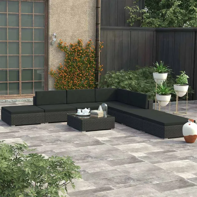 vidaXL 8-delige Loungeset met kussens poly rattan zwart, foto 2