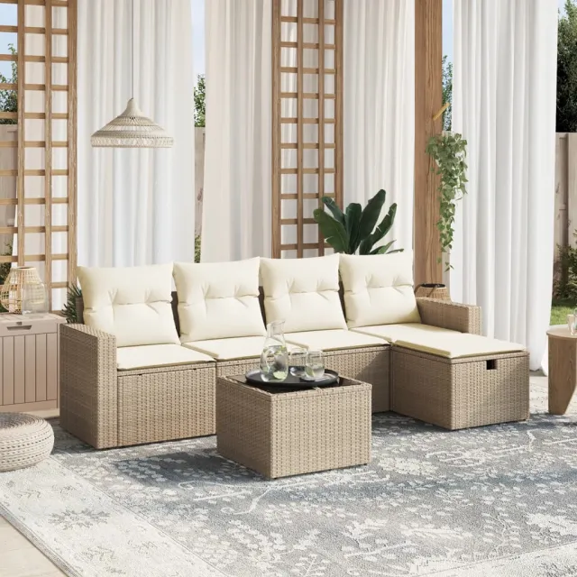 vidaXL 6-delige Loungeset met kussens poly rattan beige, foto 2