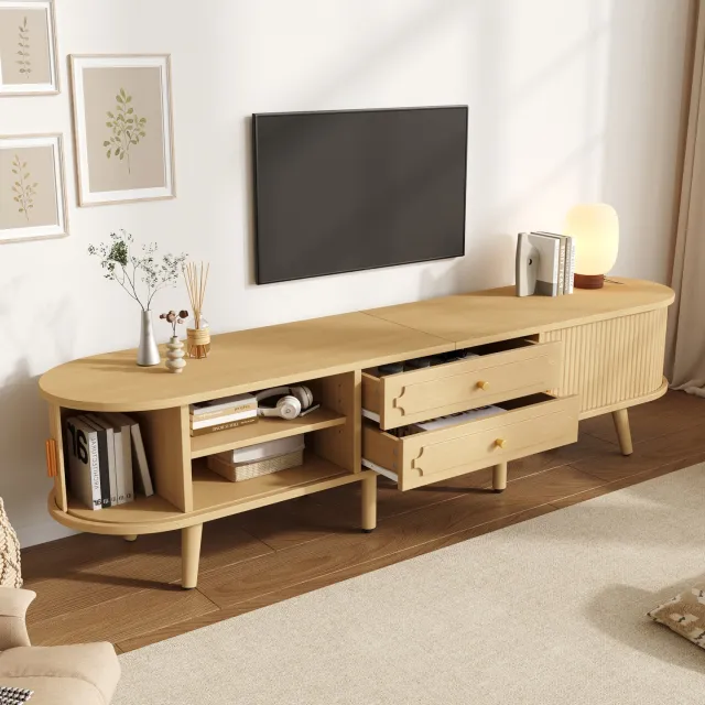 MODENUIT Tv-Meubel - 2 Lades En 2 Schuifdeuren - Voor Woonkamer - Mdf En Hout - Naturel - 170x40x43 Cm