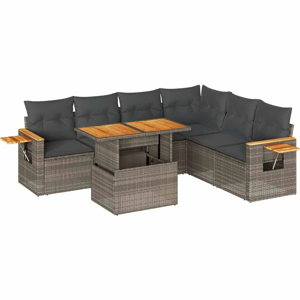 vidaXL 7-delige Loungeset met kussens poly rattan acacia grijs, foto 3