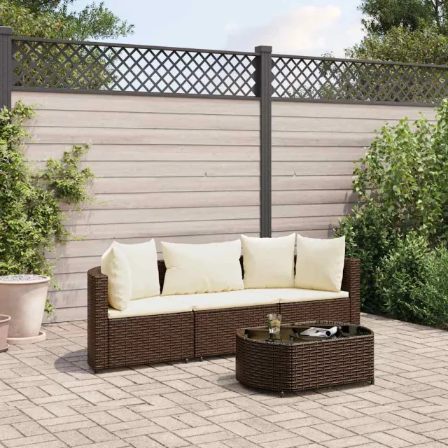 vidaXL 4-delige Loungeset met kussens poly rattan bruin, foto 2
