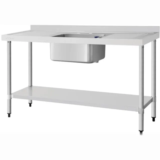 Vogue Spoeltafel Enkele Spoeltafel Dubbel Afdruiprek 1500mm - Vogue DY826 - Horeca & Professioneel Grijs