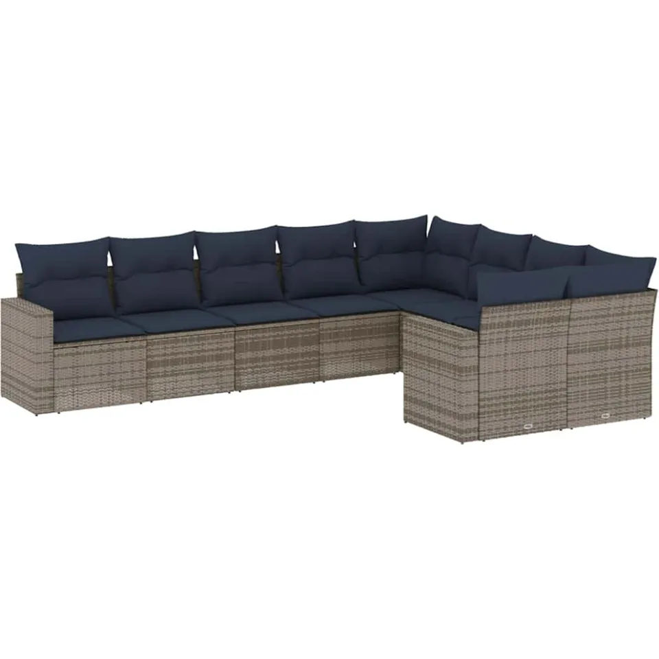 vidaXL 9-delige Loungeset met kussens poly rattan grijs