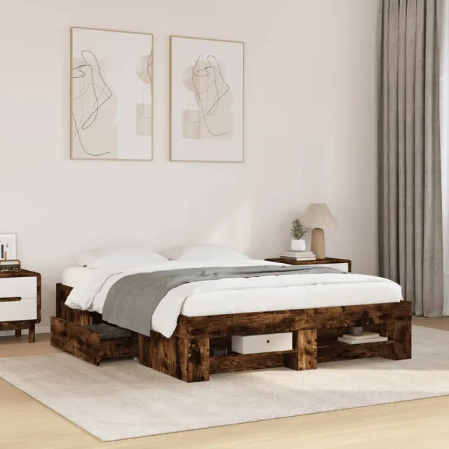vidaXL Bedframe zonder matras hout gerookt eikenkleurig 120x190 cm Bruin