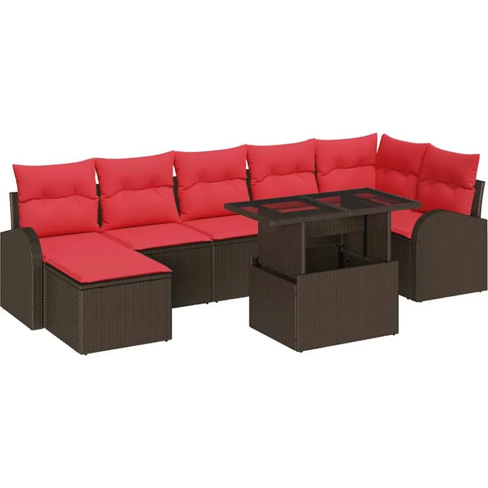 vidaXL Tuin Sofa Set 8 st Bruin en Rood poly rattan
