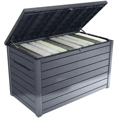 Keter Kussenbox Ontario - Houtlook - Antraciet - 870l - 147x83x86cm, foto 4