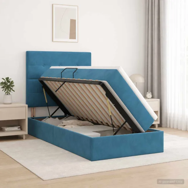 vidaXL Opslag bed met matras Donkerblauw 100 x 200 cm Fluweel