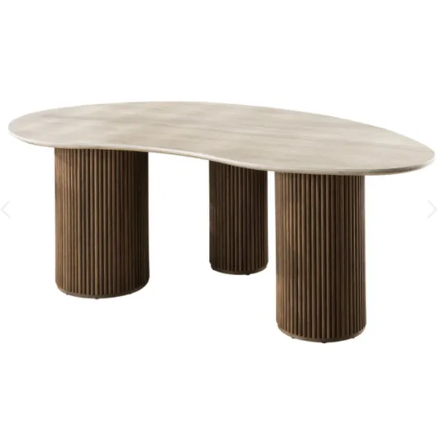 Meubelplaats Eettafel Kuho organisch travertin keramiek 215x120 cm - Japandi Naturel