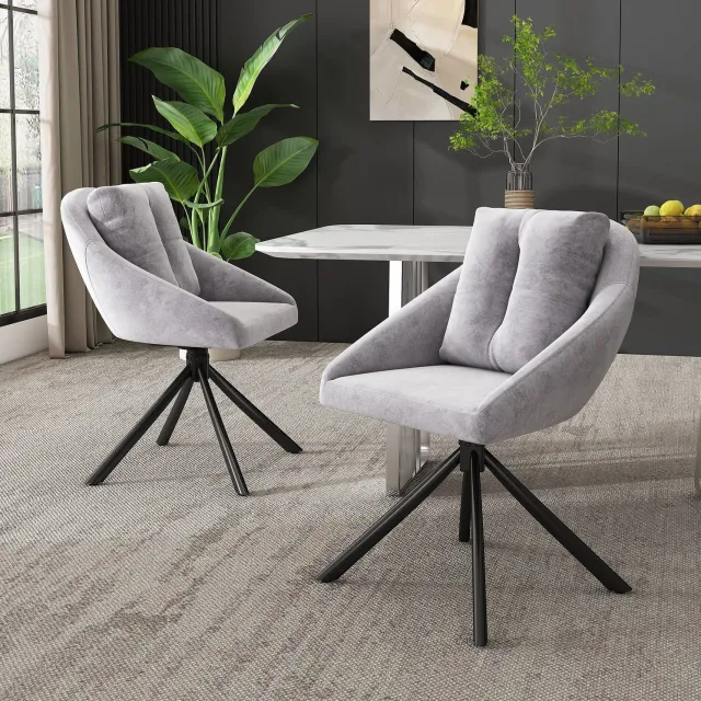 Maisentiel Draaibare eetkamerstoel set van 2 - 59 x 65 cm - fluweel - grijs
