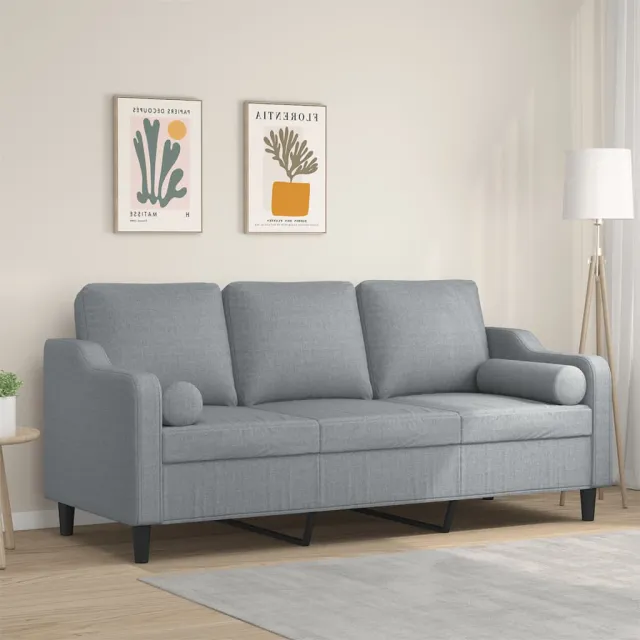 vidaXL Driezitsbank met sierkussens 180 cm stof lichtgrijs grijs