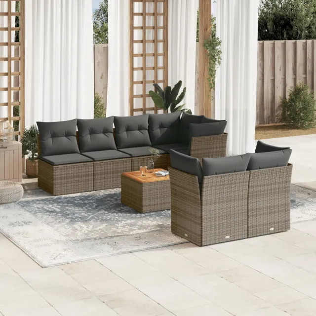 vidaXL 8-delige Loungeset met kussens poly rattan grijs, foto 2