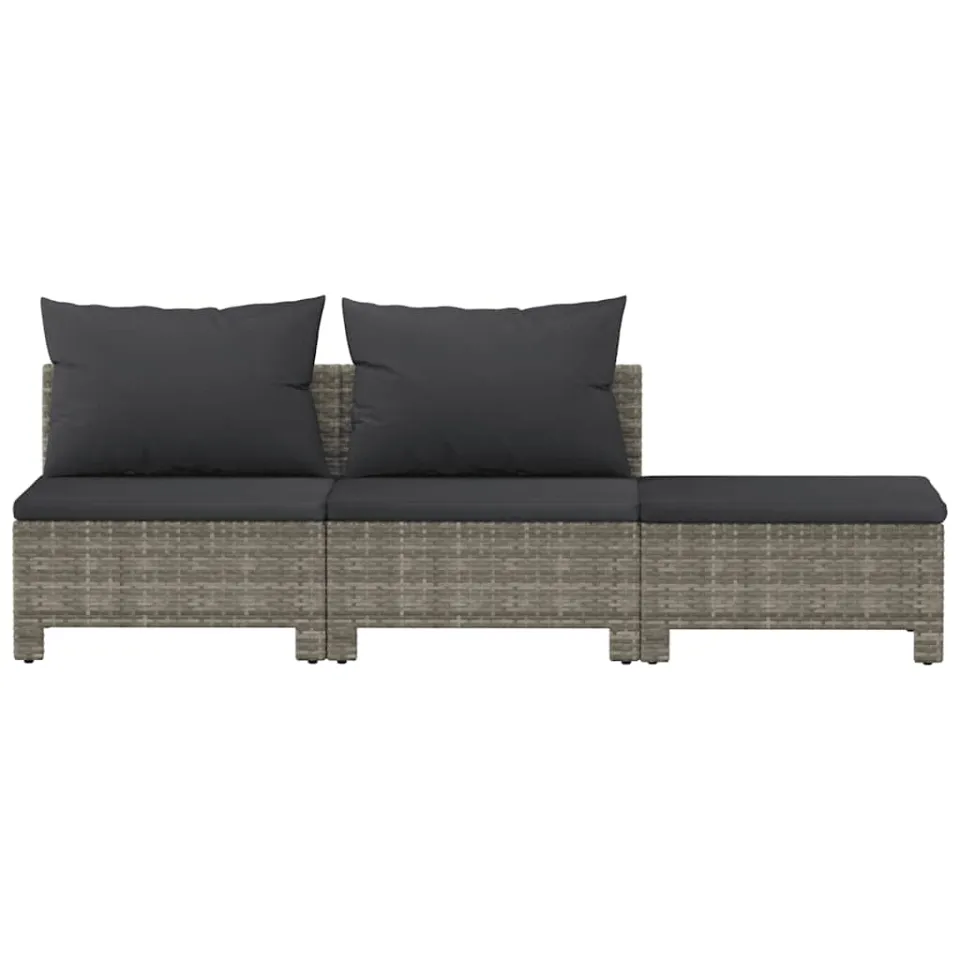 vidaXL 3-delige tuinloungeset met kussens grijs poly rattan, foto 3