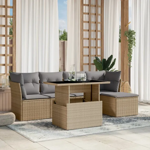 vidaXL 6-delige Loungeset met kussens poly rattan beige, foto 2