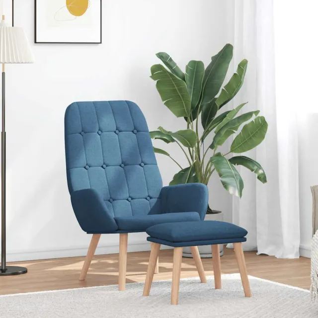 vidaXL Relaxstoel met voetenbank stof blauw