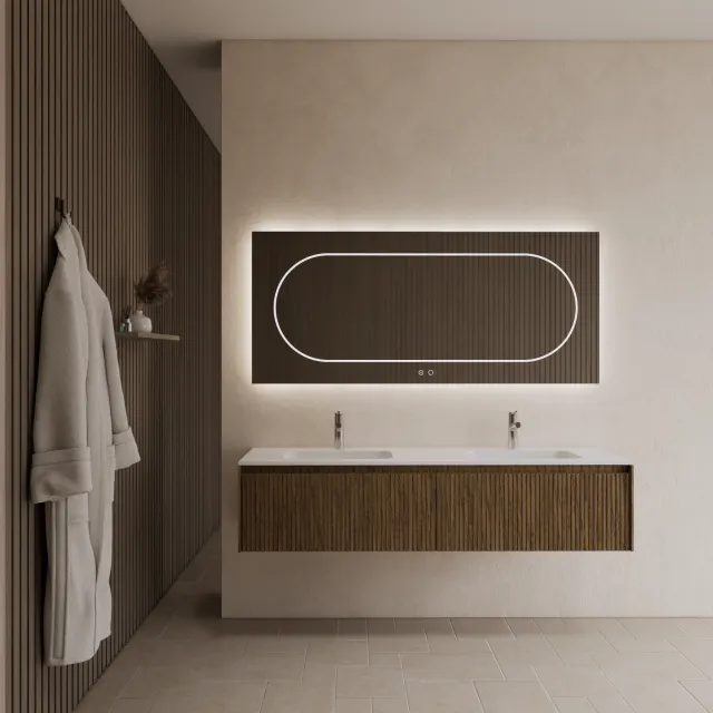Gliss Design Badkamermeubel Gliss Design Timotheus 200 cm Castle Brown (Keuze Wastafel) Eiken