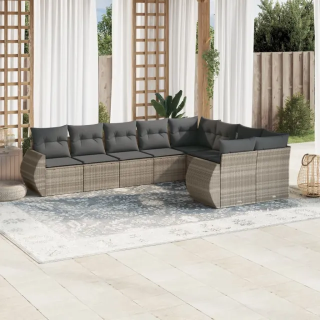 vidaXL 9-delige Loungeset met kussens poly rattan lichtgrijs grijs, foto 2