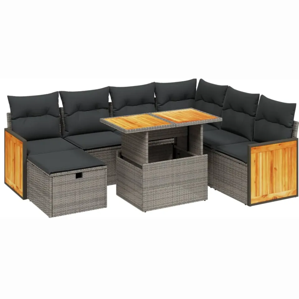 vidaXL 8-delige Loungeset met kussens poly rattan grijs, foto 3