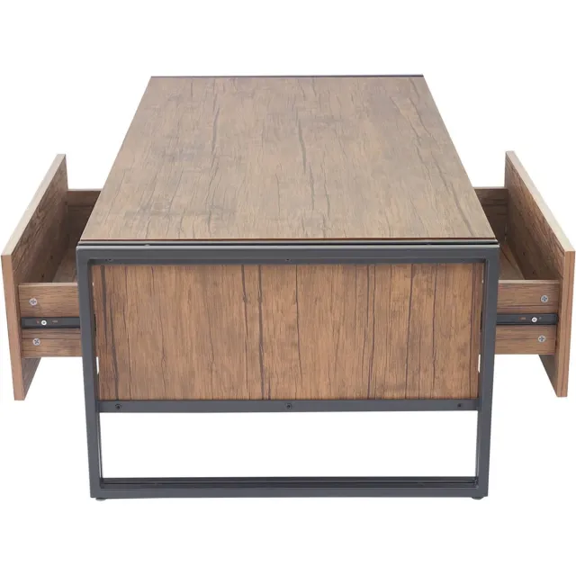 MCW Salontafel MCW-A27, bijzettafel woonkamertafel, 41x120x60cm 3D structuur, metaal MDF ~ wilde eik look