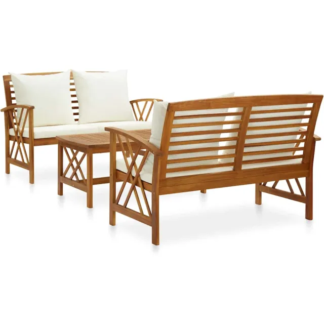 vidaXL 3-delige Loungeset met kussens massief acaciahout wit, foto 2
