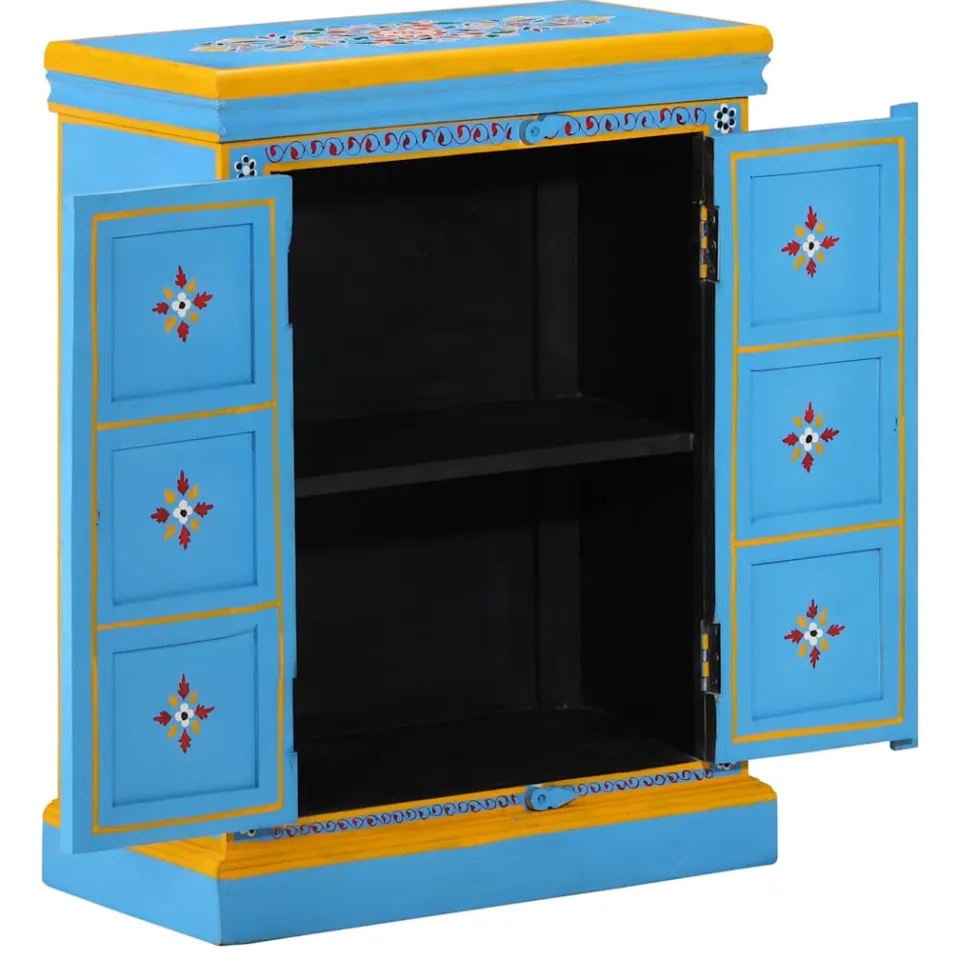 vidaXL Wandkast handgeschilderd massief mangohout turquoise, foto 3