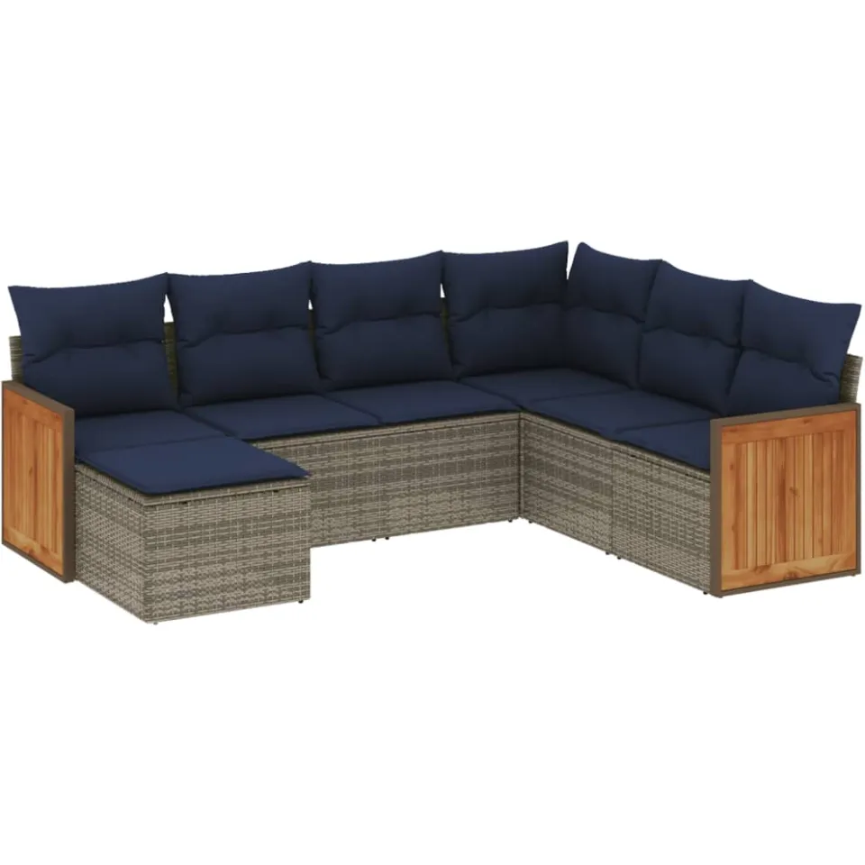 vidaXL 7-delige tuinbankset met kussens, grijs polyrotan, foto 3