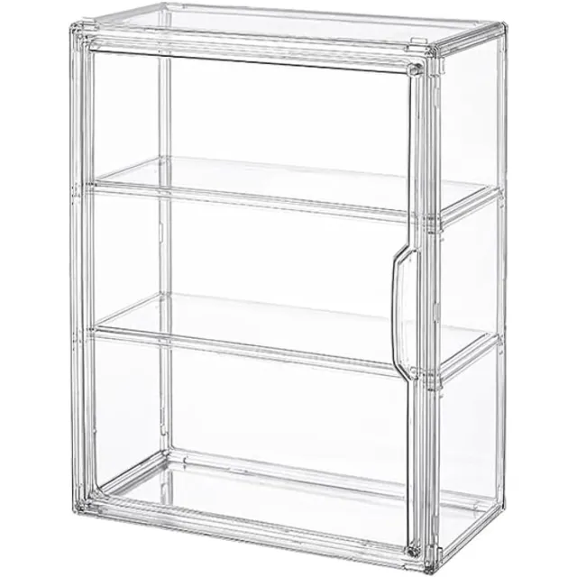 KZQ Transparante, drielaagse vitrinekast van acryl met magnetische deur, stofvrije wandvitrine, geschikt voor verzamelobjecten en actiefiguren.