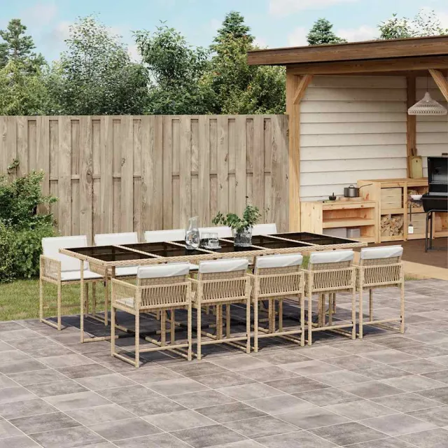 vidaXL 11-delige Tuinset met kussens poly rattan beige, foto 2