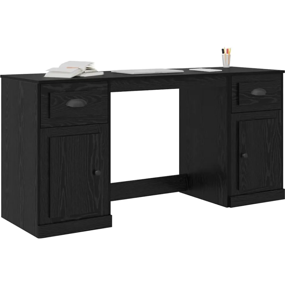 vidaXL Bureau met kast Zwart Eiken Bewerkt hout 154,5 x 50 x 75 cm