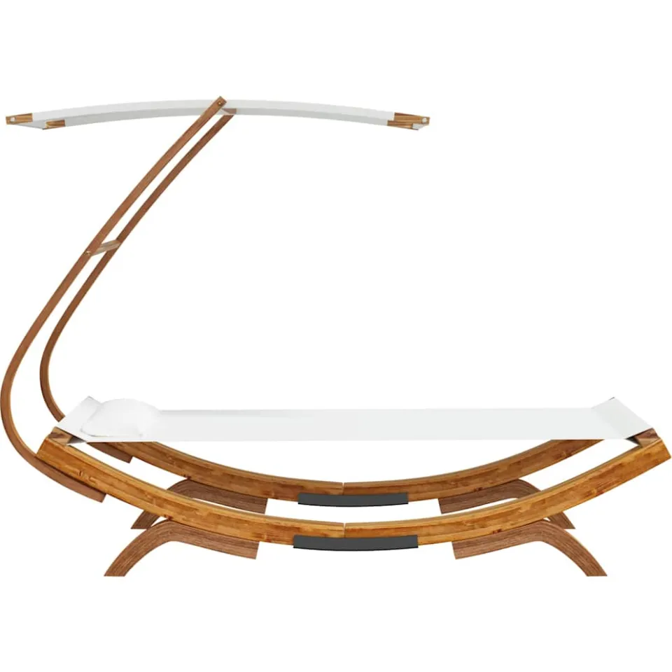vidaXL Loungebed met luifel 100x190x134 cm massief gebogen hout crème, foto 4