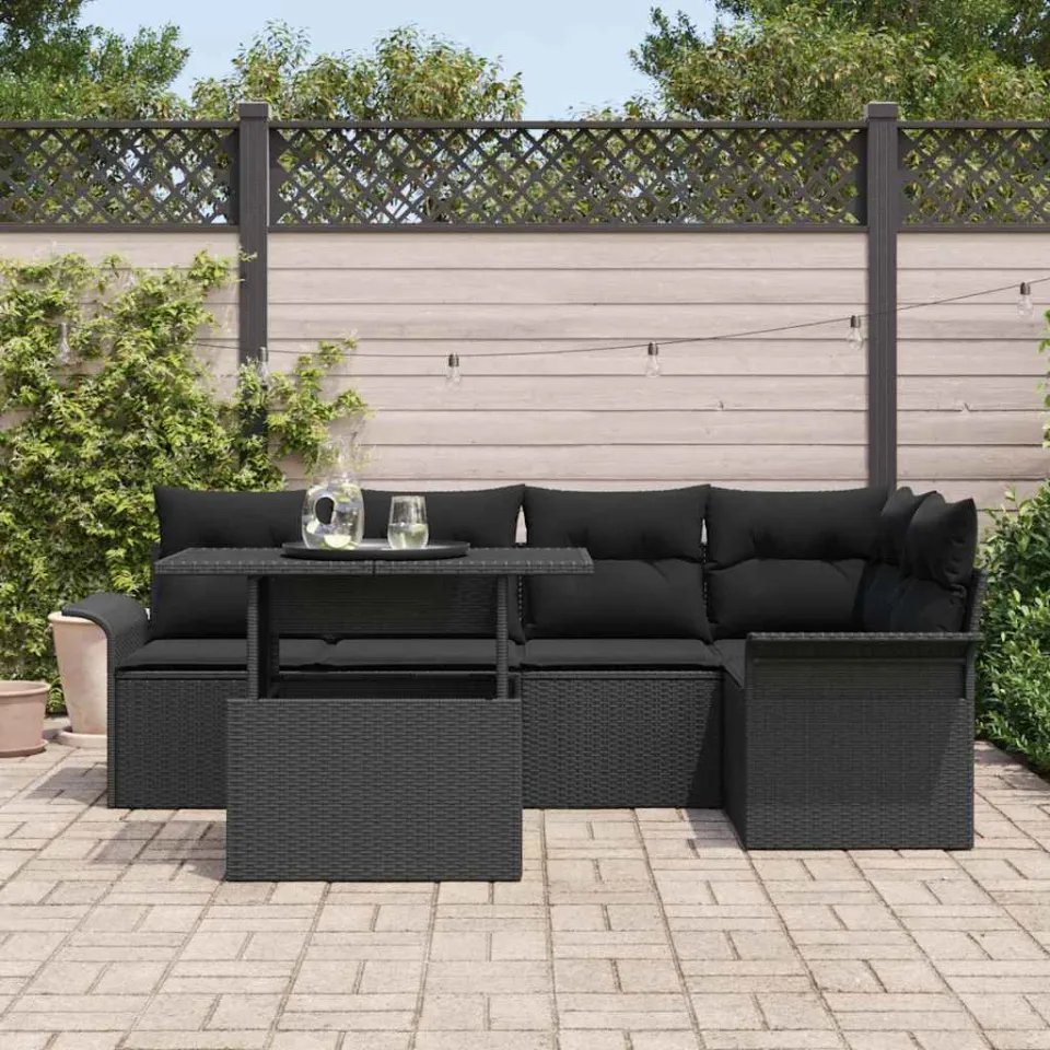 vidaXL Eetkamerset 6 st Zwart Poly riet, foto 3
