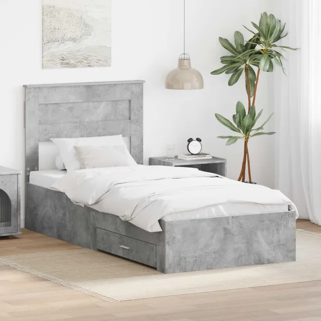 vidaXL Bedframe met lade Beton Grijs 90 x 200 cm Bewerkt hout