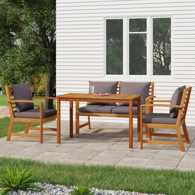vidaXL 4-delige Tuinset met kussens massief acaciahout bruin, foto 2