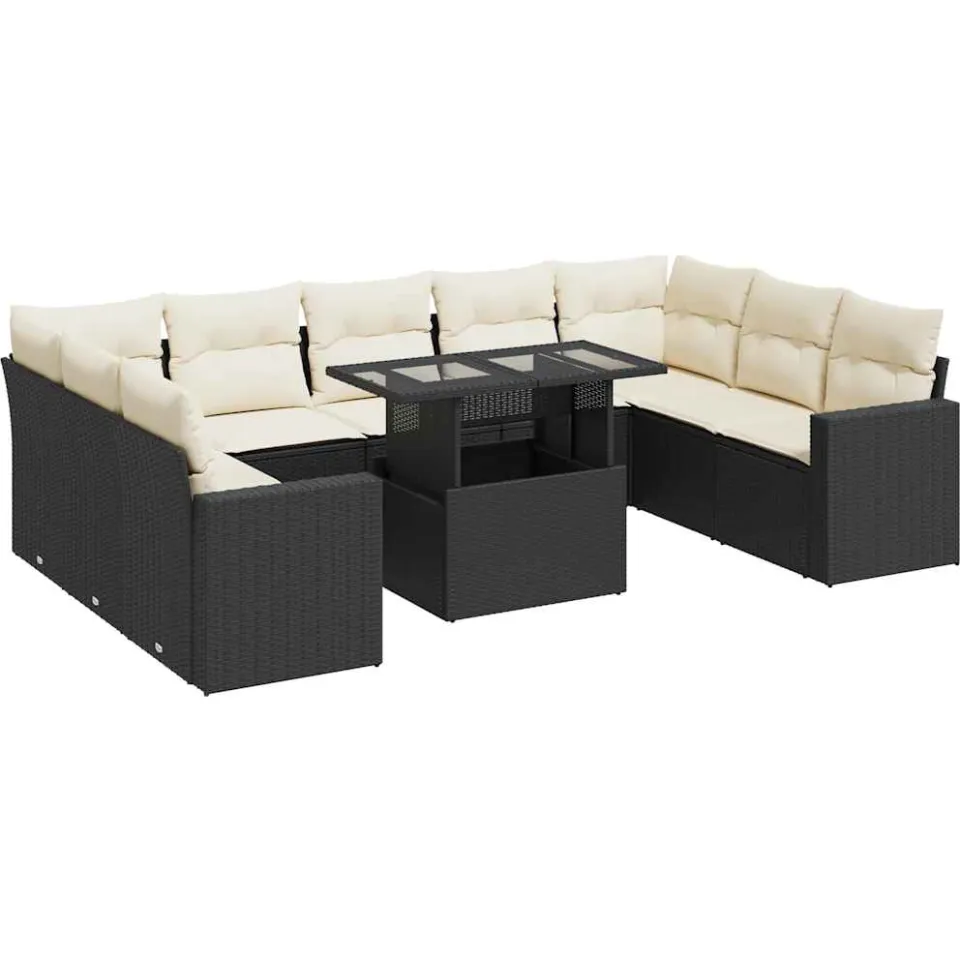 vidaXL 10-delige Loungeset met kussens poly rattan zwart, foto 3