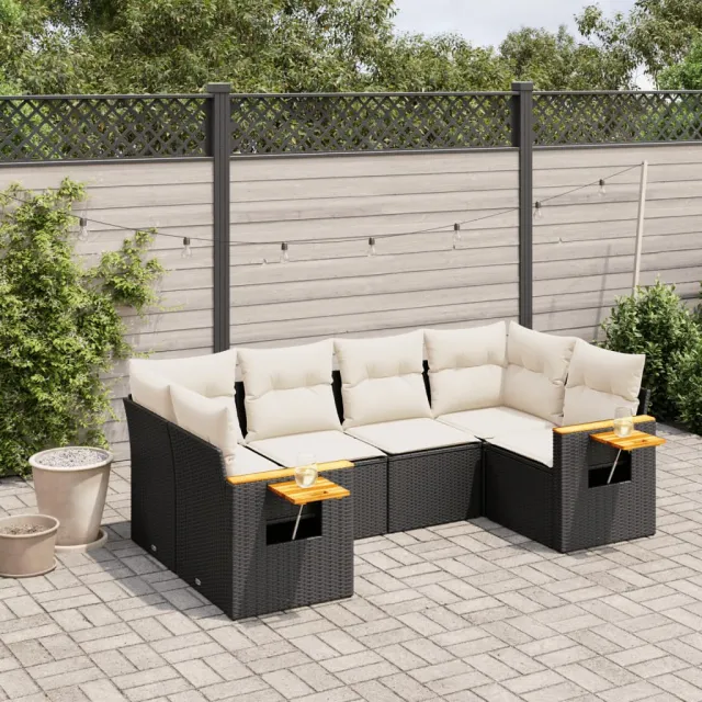 vidaXL 6-delige Loungeset met kussens poly rattan zwart, foto 2