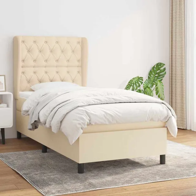 vidaXL Boxspring met matras stof crèmekleurig 80x200 cm