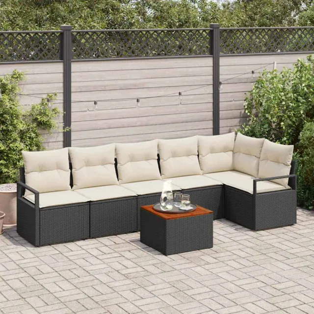 vidaXL Tuinbankenset 7 st Zwart poly rattan, foto 2