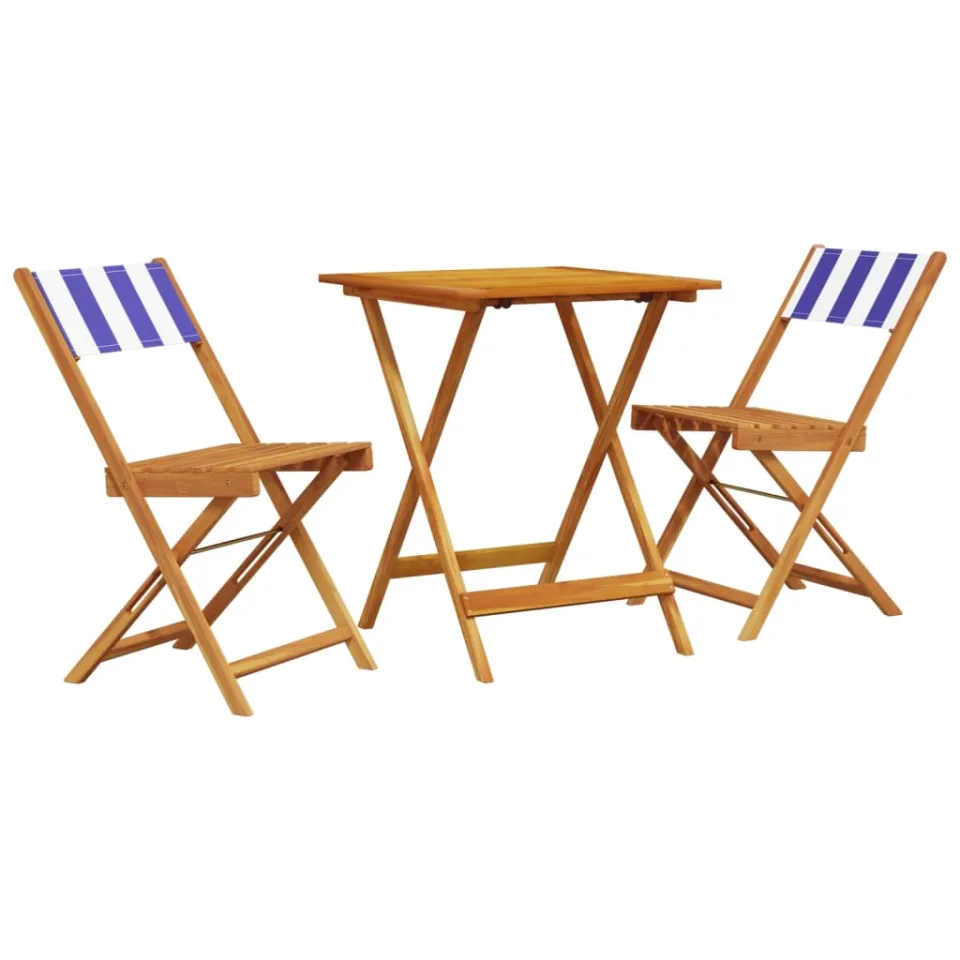 vidaXL 3-delige Bistroset stof en massief hout blauw en wit, foto 4
