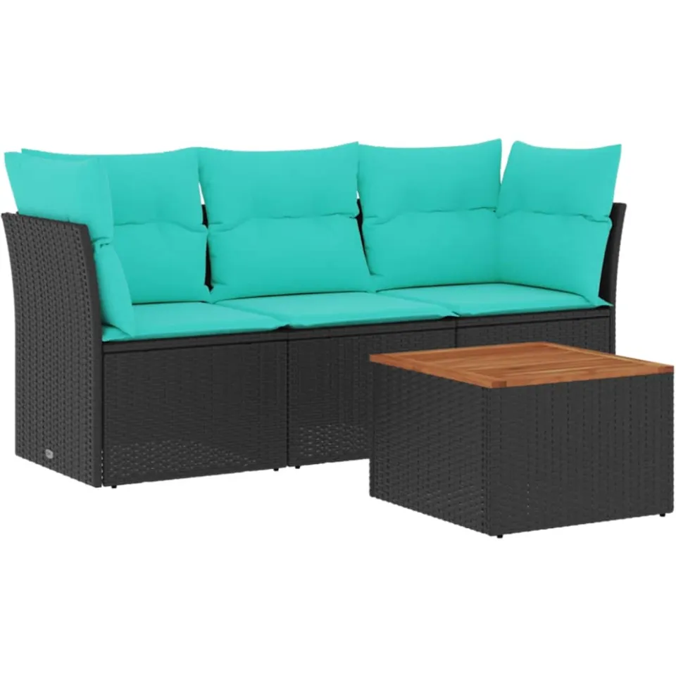 vidaXL 4-delige Loungeset met kussens poly rattan zwart, foto 3