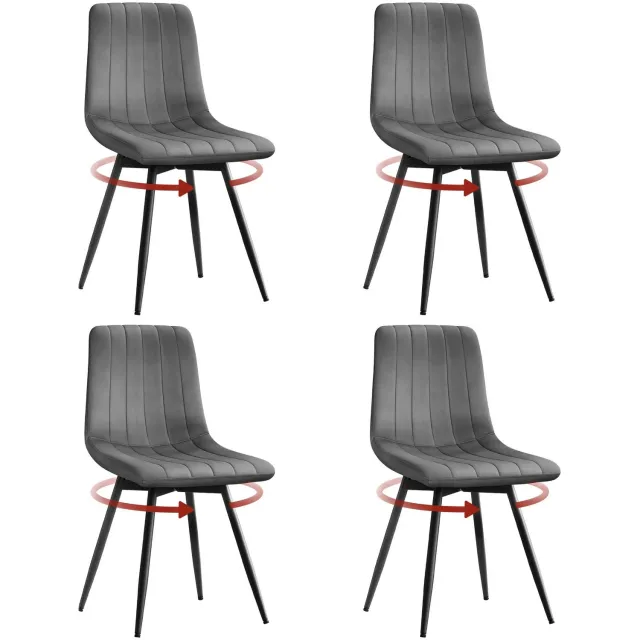 Homezo keukenstoelen - Eetkamerstoel - Fluweel - Metaal - Grijs Donkergrijs