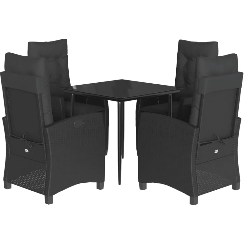 vidaXL 5-delige Tuinset met kussens poly rattan zwart, foto 3