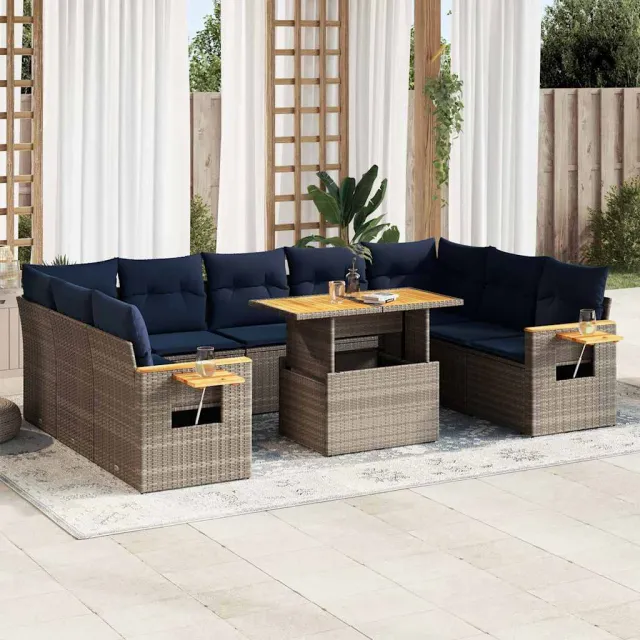 vidaXL 10-delige Loungeset met kussens poly rattan acacia grijs, foto 2