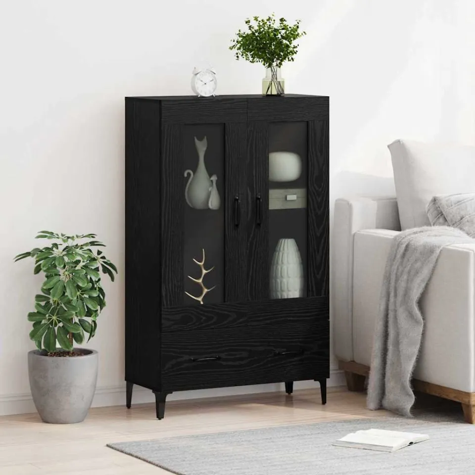 vidaXL Highboard Zwart Eiken 70 x 31 x 115 cm Gemonteerd hout en ijzer, foto 4